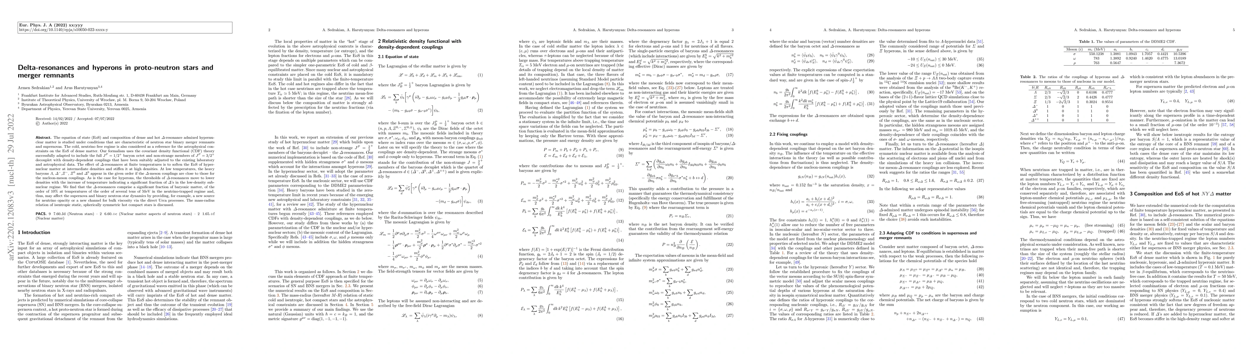 Thumbnail for Delta-resonances and hyperons in proto-neutron stars and merger remnants