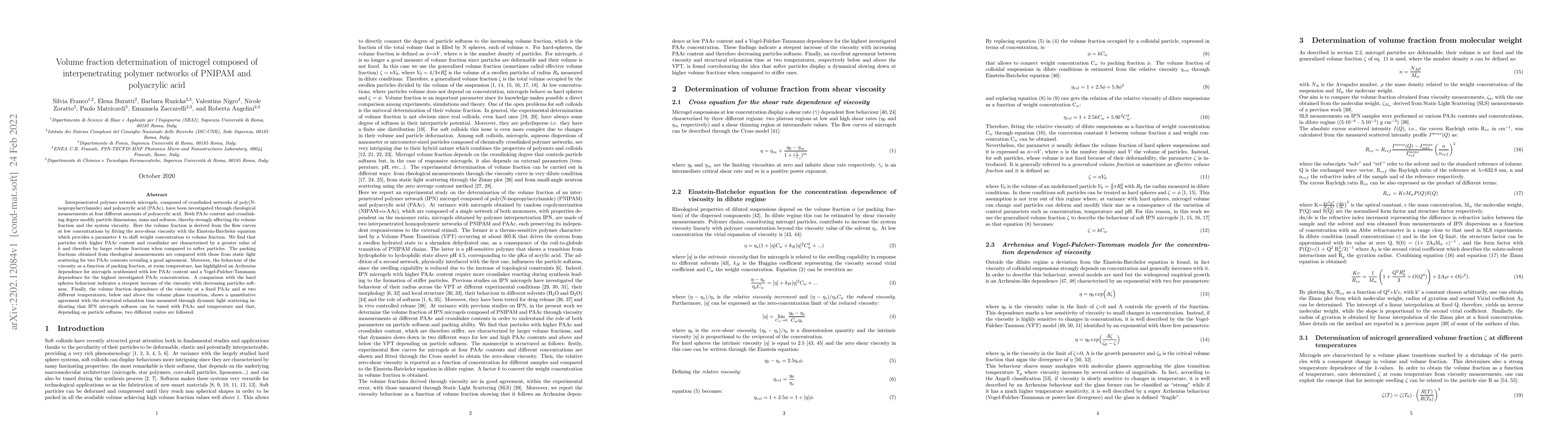 Thumbnail for Volume fraction determination of microgel composed of interpenetrating
  polymer networks of PNIPAM and polyacrylic acid