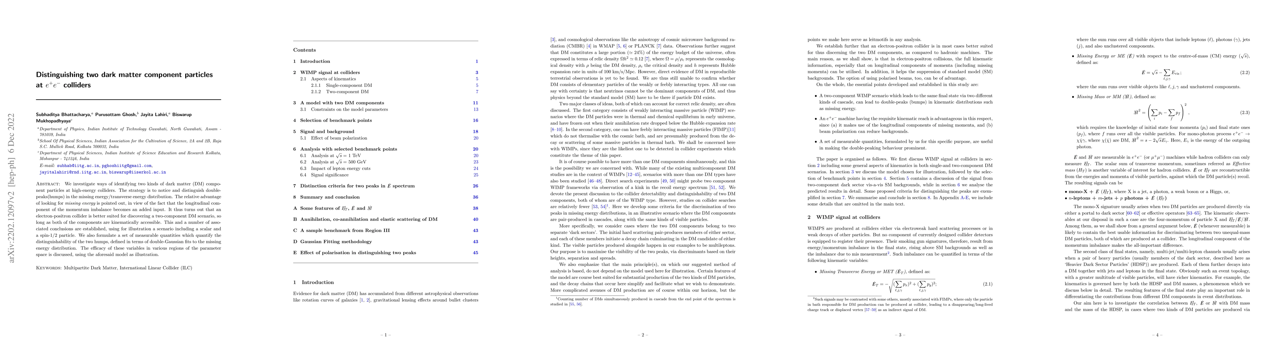 Thumbnail for Distinguishing two dark matter component particles at $e^+e^-$ colliders