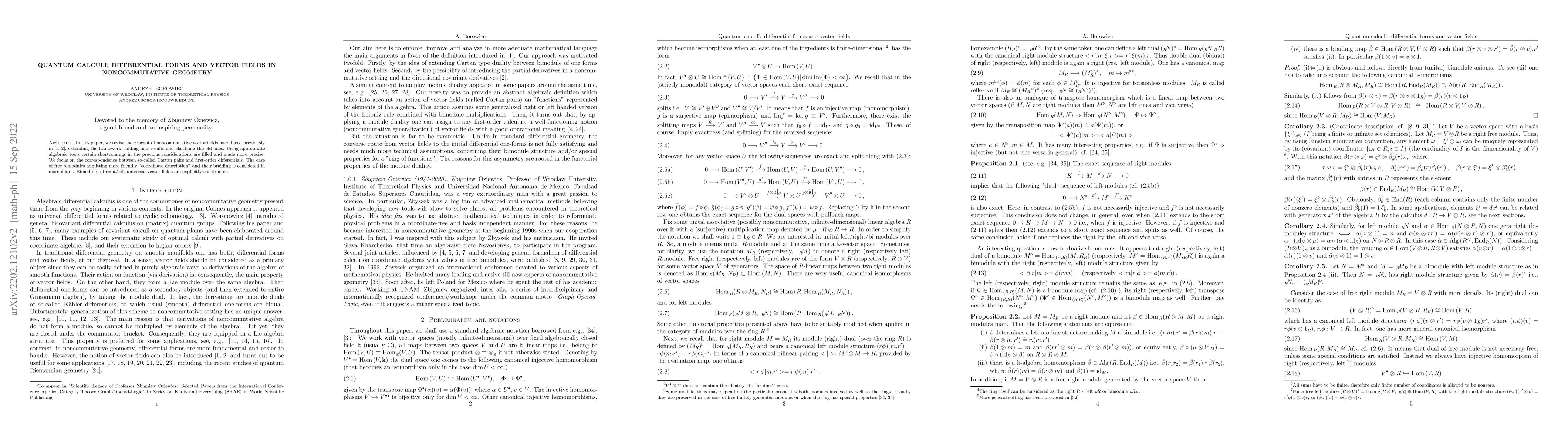 Thumbnail for Quantum Calculi: differential forms and vector fields in noncommutative
  geometry