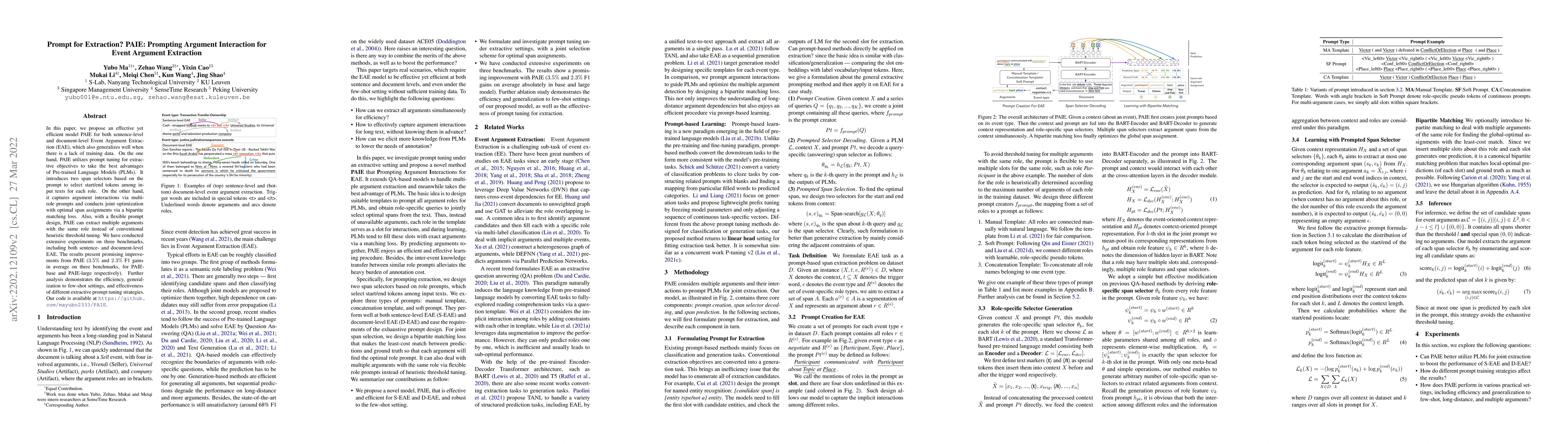 Thumbnail for Prompt for Extraction? PAIE: Prompting Argument Interaction for Event
  Argument Extraction
