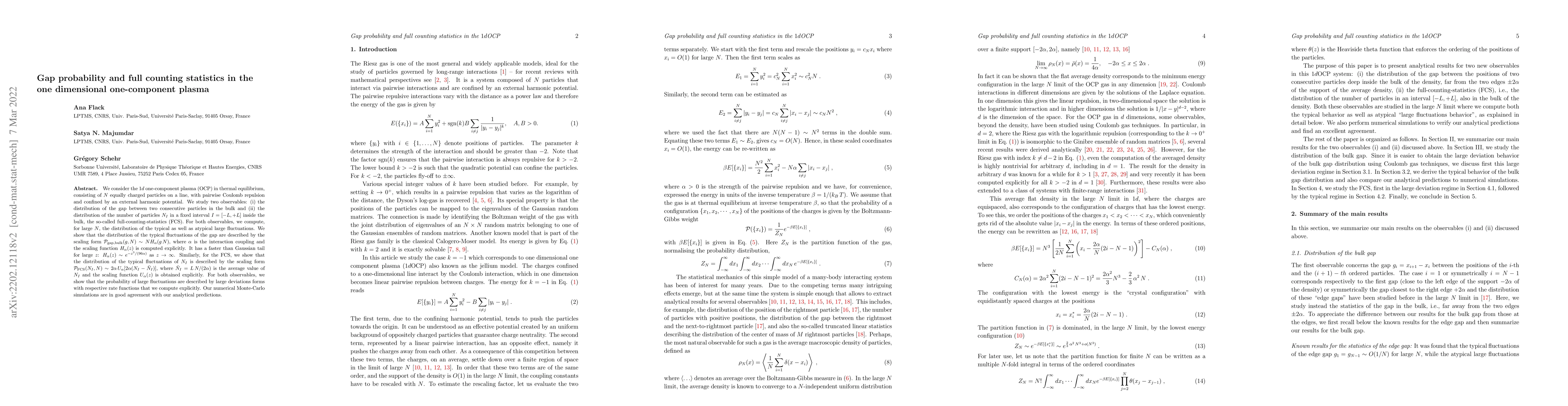 Thumbnail for Gap probability and full counting statistics in the one dimensional
  one-component plasma