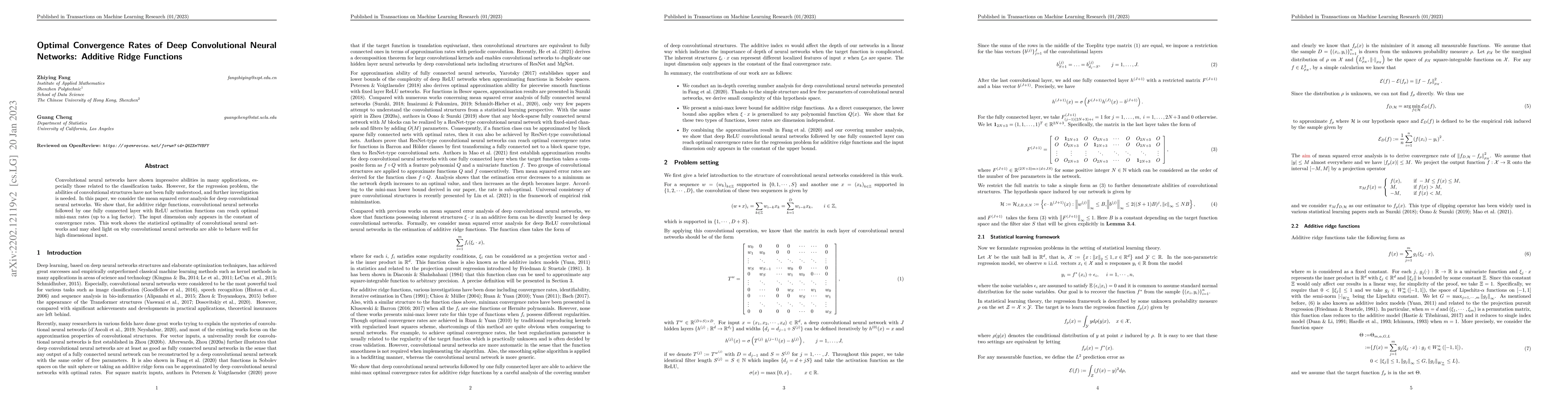 Thumbnail for Optimal Convergence Rates of Deep Convolutional Neural Networks:
  Additive Ridge Functions
