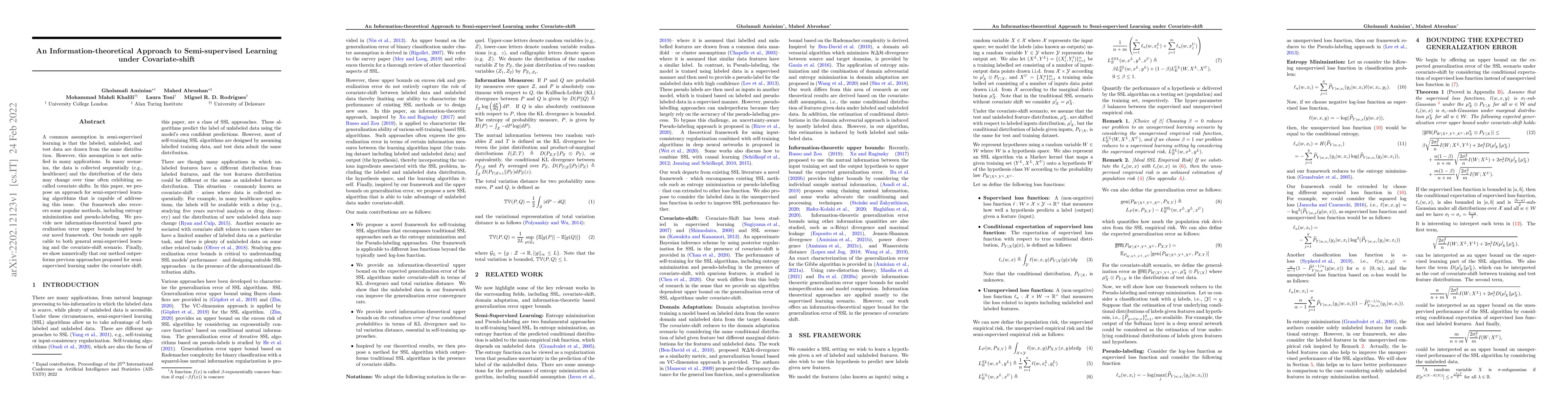 Thumbnail for An Information-theoretical Approach to Semi-supervised Learning under
  Covariate-shift