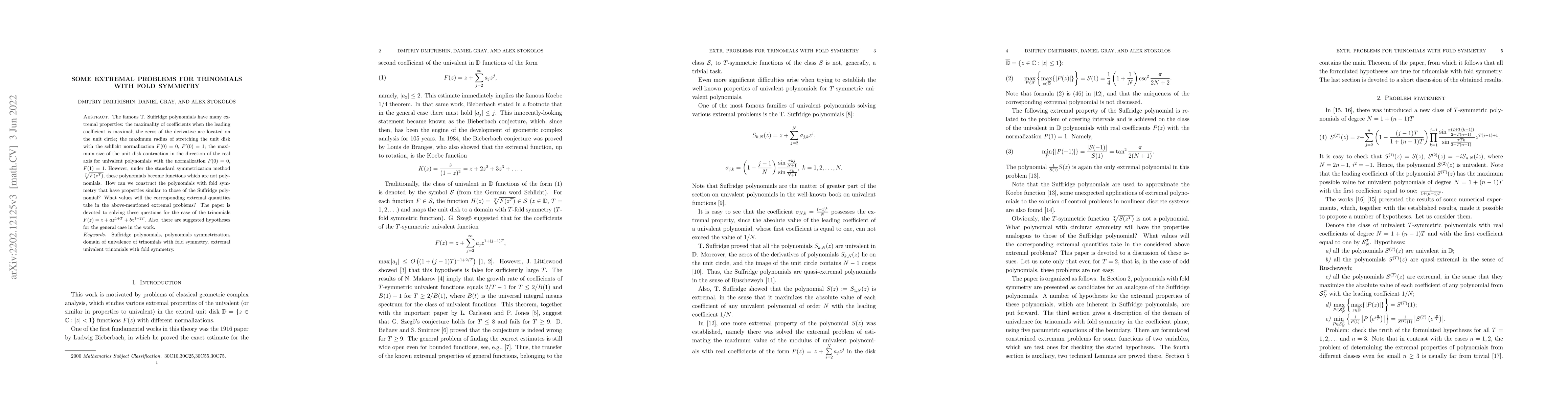 Thumbnail for Extremal problems for trinomials with fold symmetry