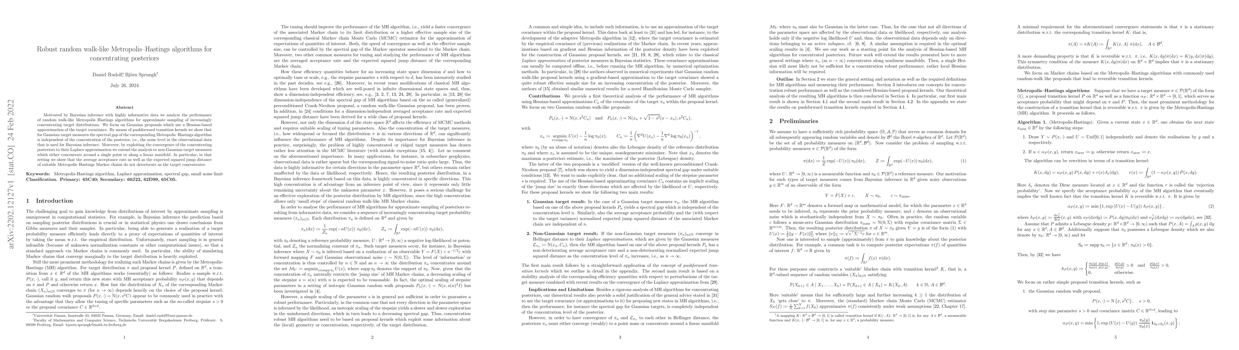 Thumbnail for Robust random walk-like Metropolis-Hastings algorithms for concentrating
  posteriors