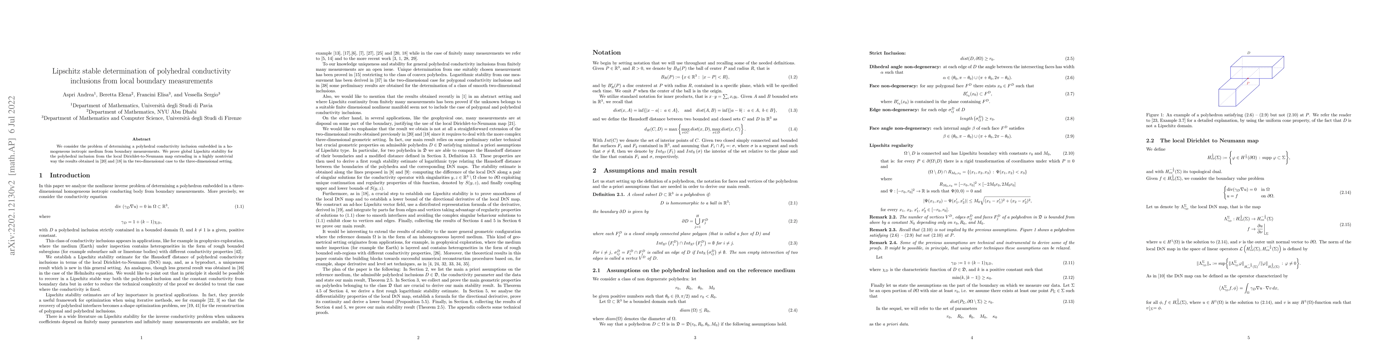 Thumbnail for Lipschitz stable determination of polyhedral conductivity inclusions
  from local boundary measurements