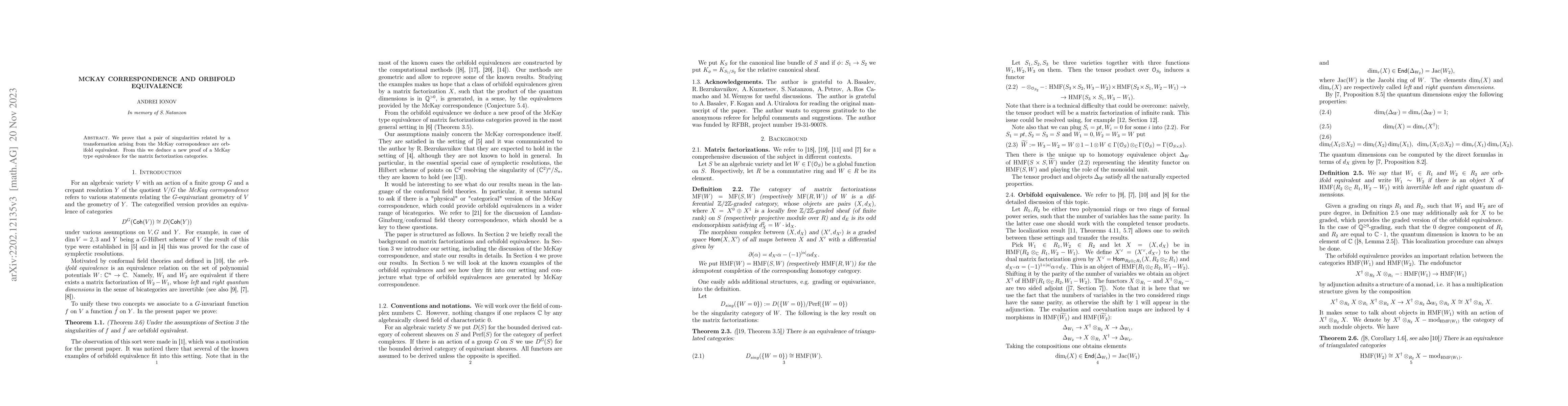 Thumbnail for McKay correspondence and orbifold equivalence