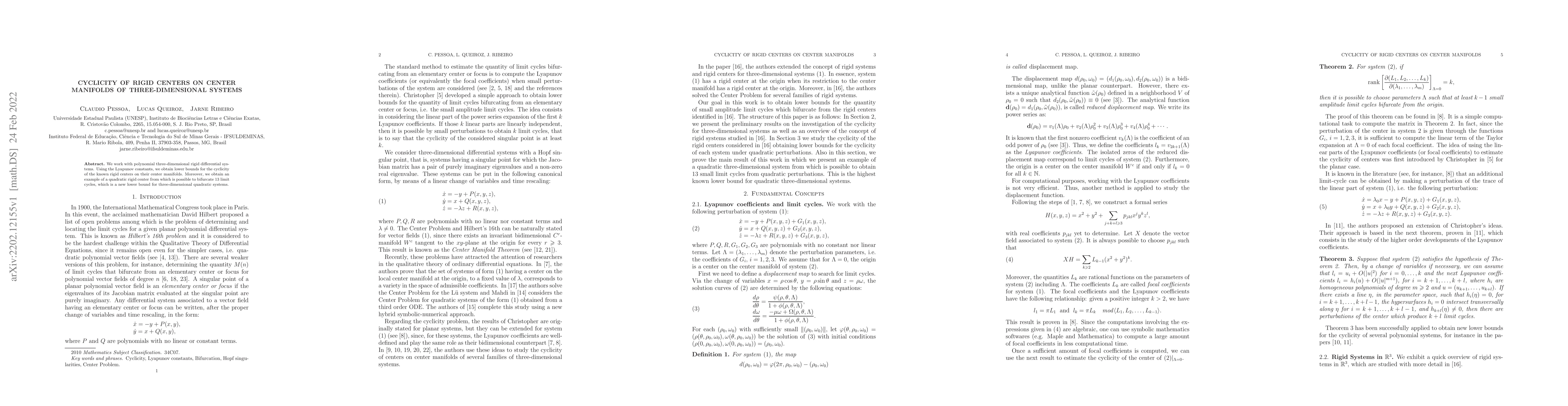 Thumbnail for Cyclicity of Rigid Centers on Center Manifolds of Three-dimensional
  systems