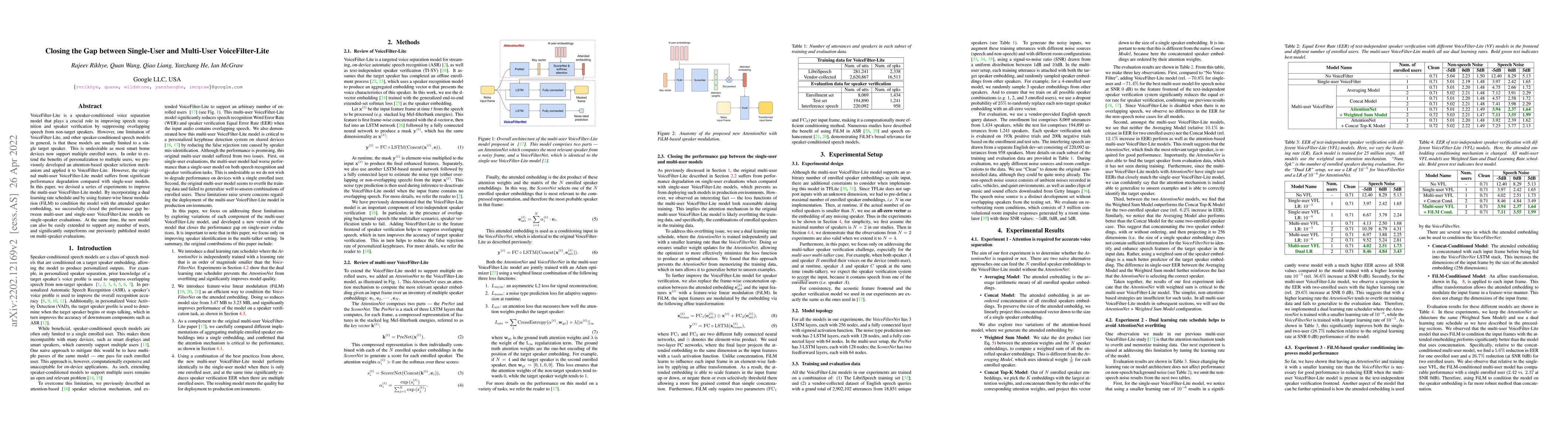 Thumbnail for Closing the Gap between Single-User and Multi-User VoiceFilter-Lite