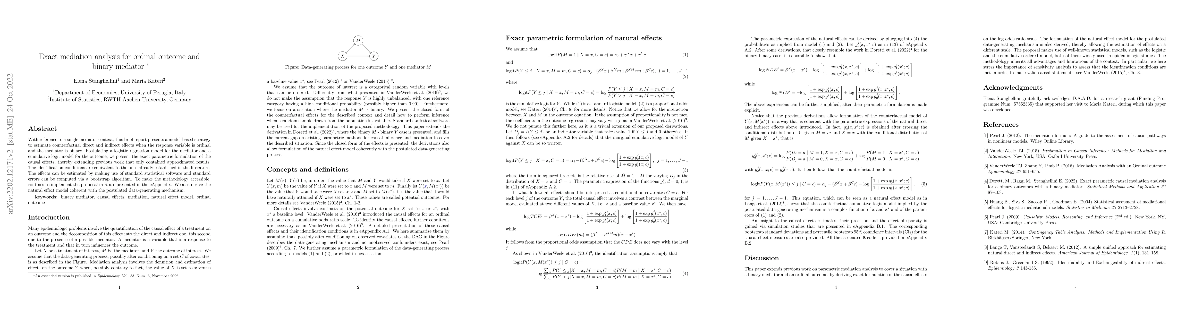 Thumbnail for Exact mediation analysis for ordinal outcome and binary mediator