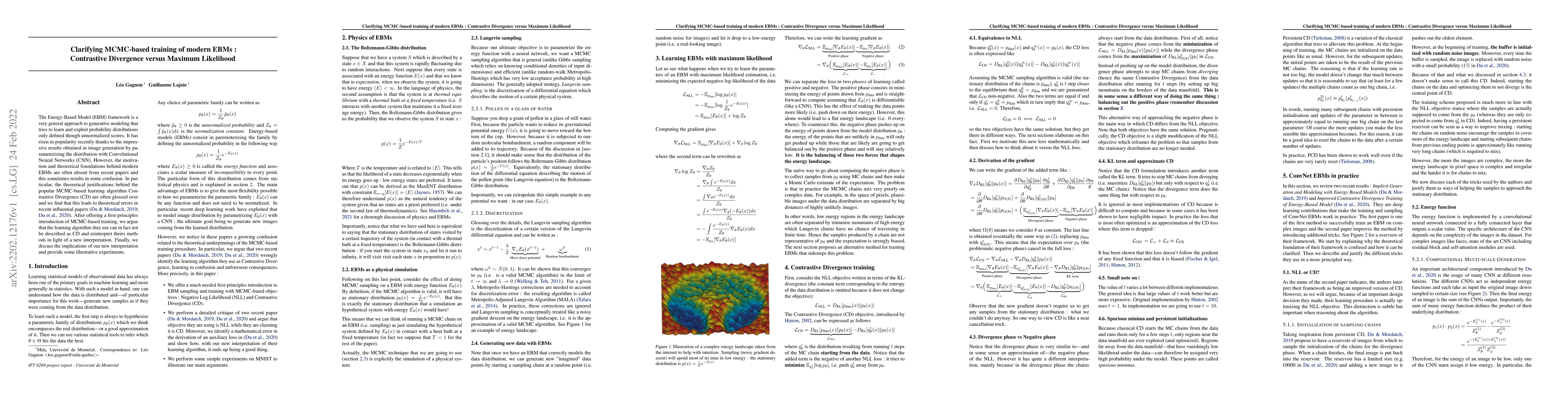 Thumbnail for Clarifying MCMC-based training of modern EBMs : Contrastive Divergence
  versus Maximum Likelihood
