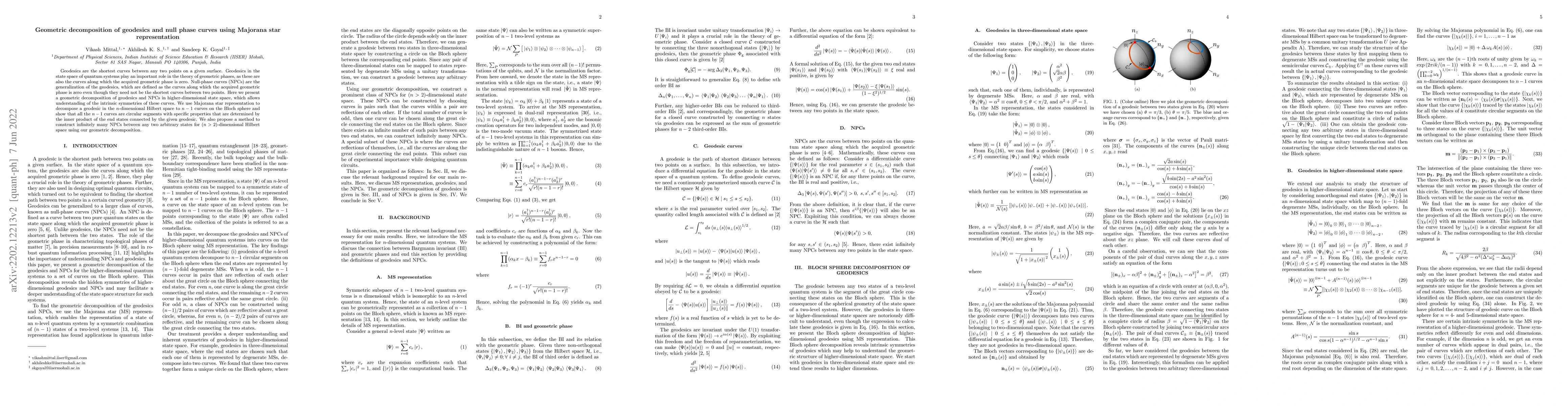 Thumbnail for Geometric decomposition of geodesics and null phase curves using
  Majorana star representation