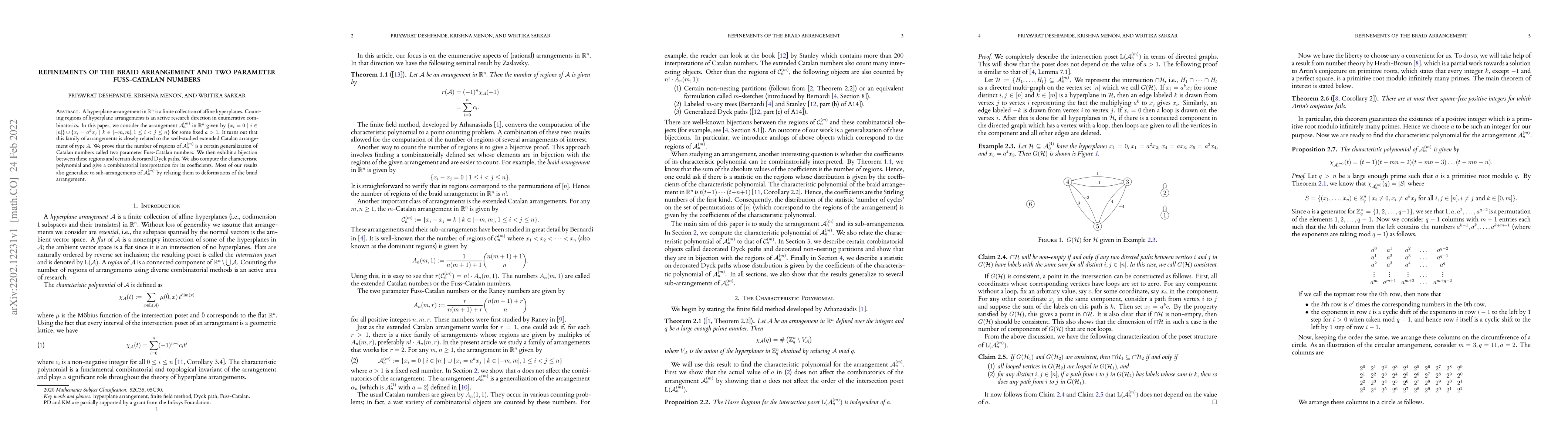 Thumbnail for Refinements of the braid arrangement and two parameter Fuss-Catalan
  numbers