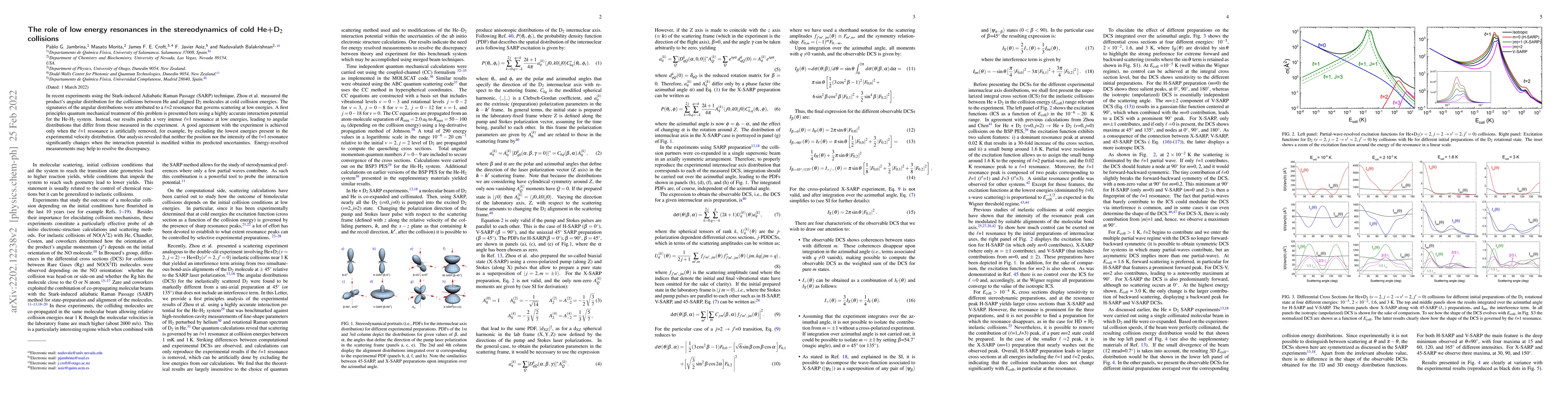 Thumbnail for The role of low energy resonances in the stereodynamics of cold He+D2
  collisions