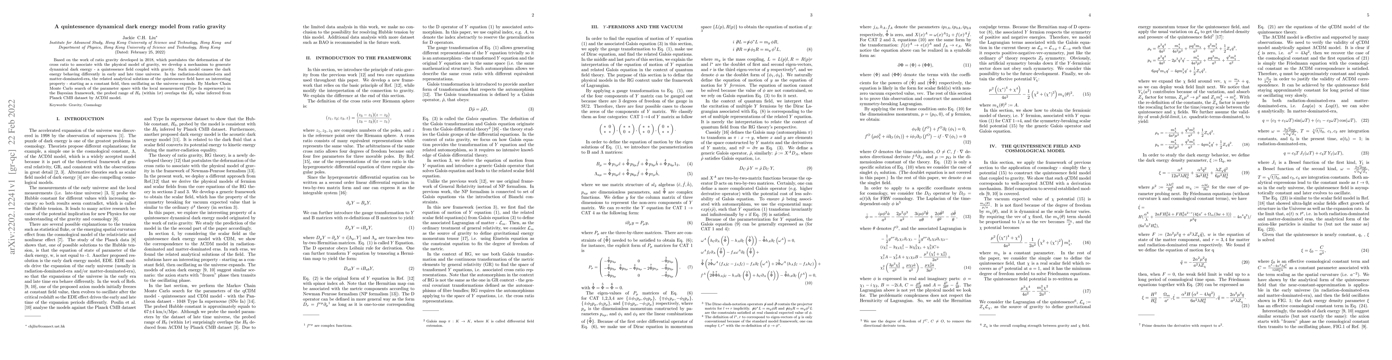 Thumbnail for A quintessence dynamical dark energy model from ratio gravity