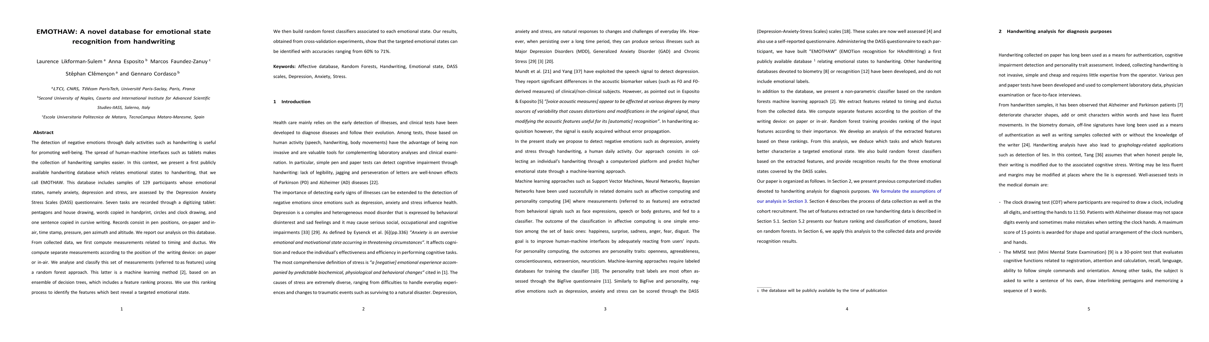 Thumbnail for EMOTHAW: A novel database for emotional state recognition from
  handwriting