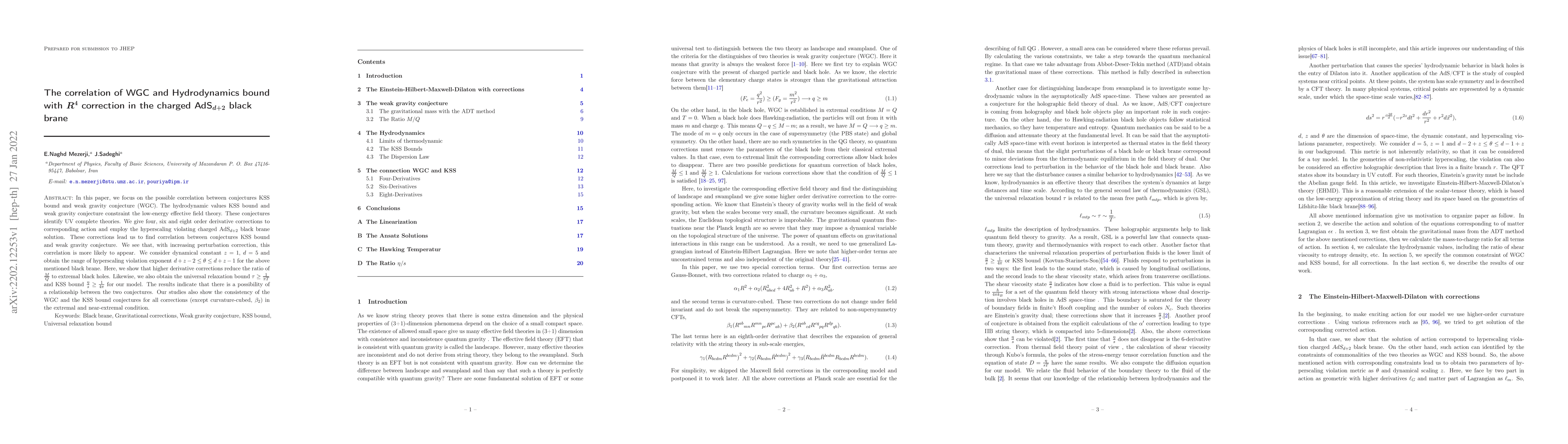 Thumbnail for The correlation of WGC and Hydrodynamics bound with $R^4$ correction in
  the charged AdS$_{d+2}$ black brane