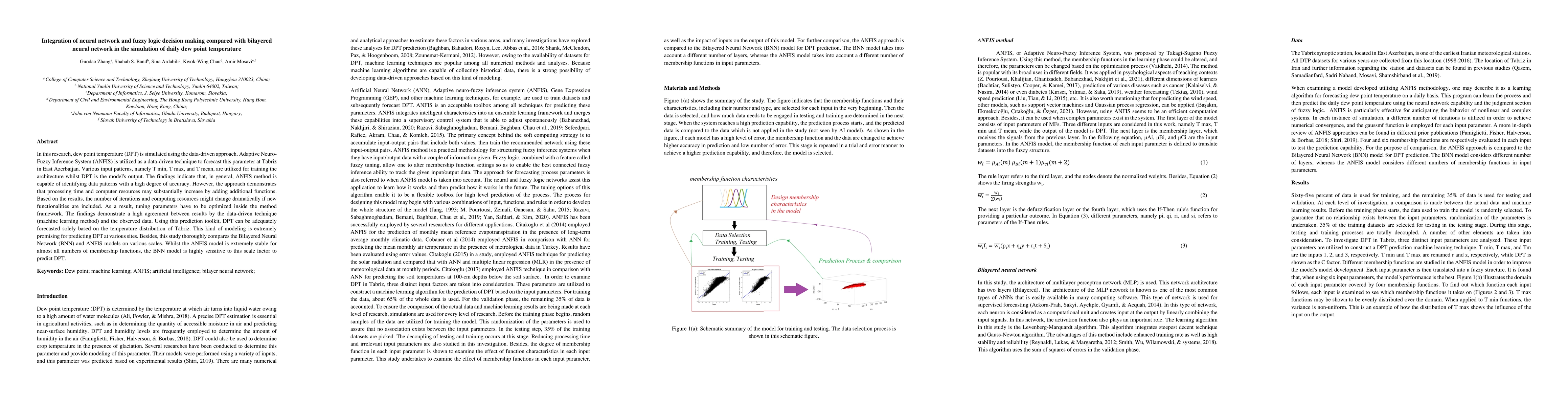 Thumbnail for Integration of neural network and fuzzy logic decision making compared
  with bilayered neural network in the simulation of daily dew point
  temperature