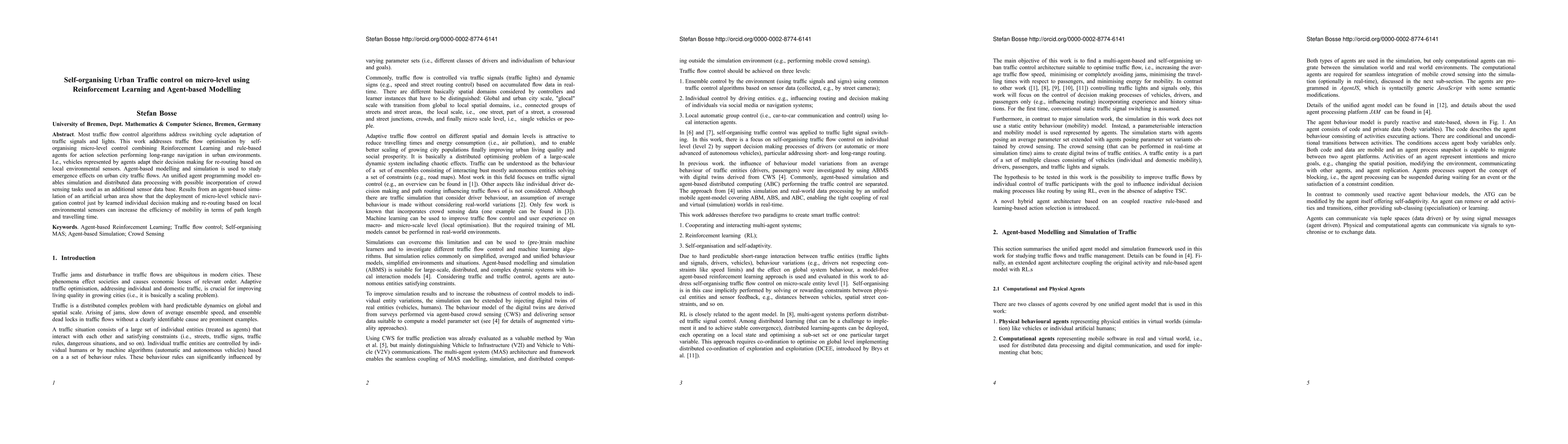 Thumbnail for Self-organising Urban Traffic control on micro-level using Reinforcement
  Learning and Agent-based Modelling