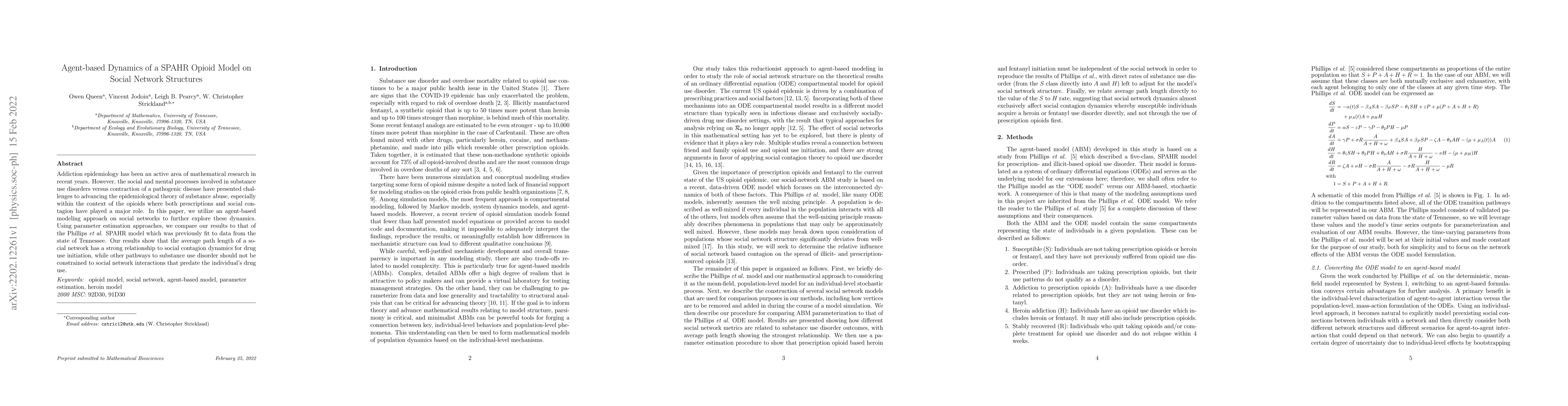 Thumbnail for Agent-based Dynamics of a SPAHR Opioid Model on Social Network
  Structures