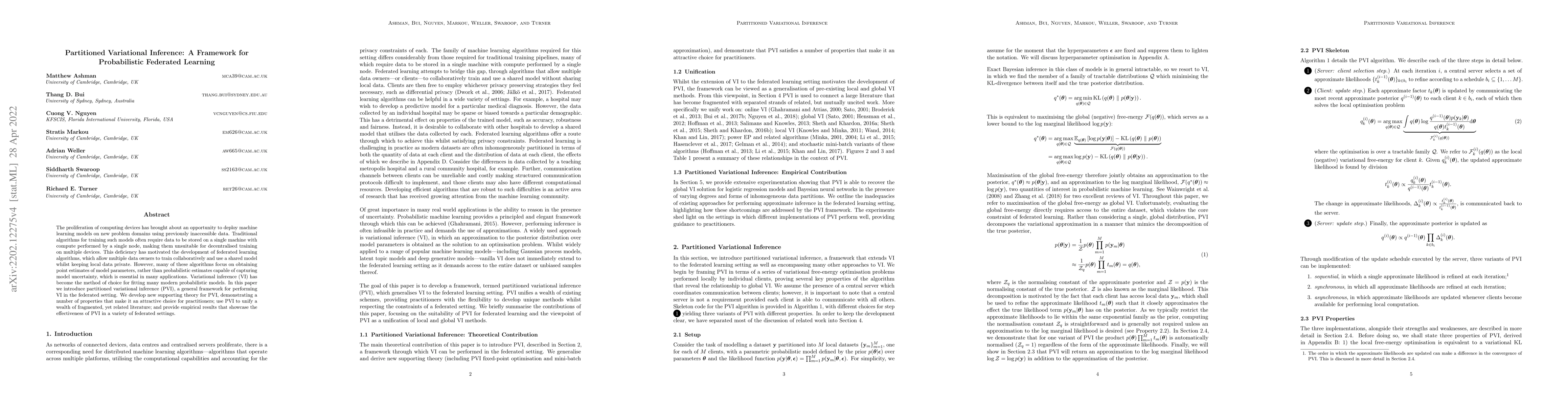Thumbnail for Partitioned Variational Inference: A Framework for Probabilistic
  Federated Learning