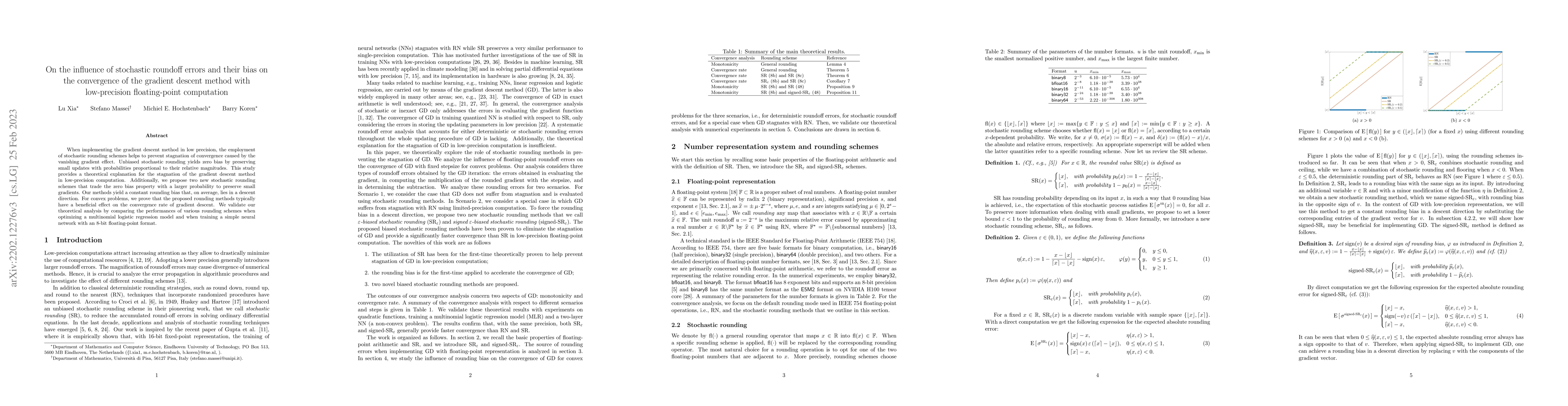Thumbnail for On the influence of stochastic roundoff errors and their bias on the
  convergence of the gradient descent method with low-precision floating-point
  computation