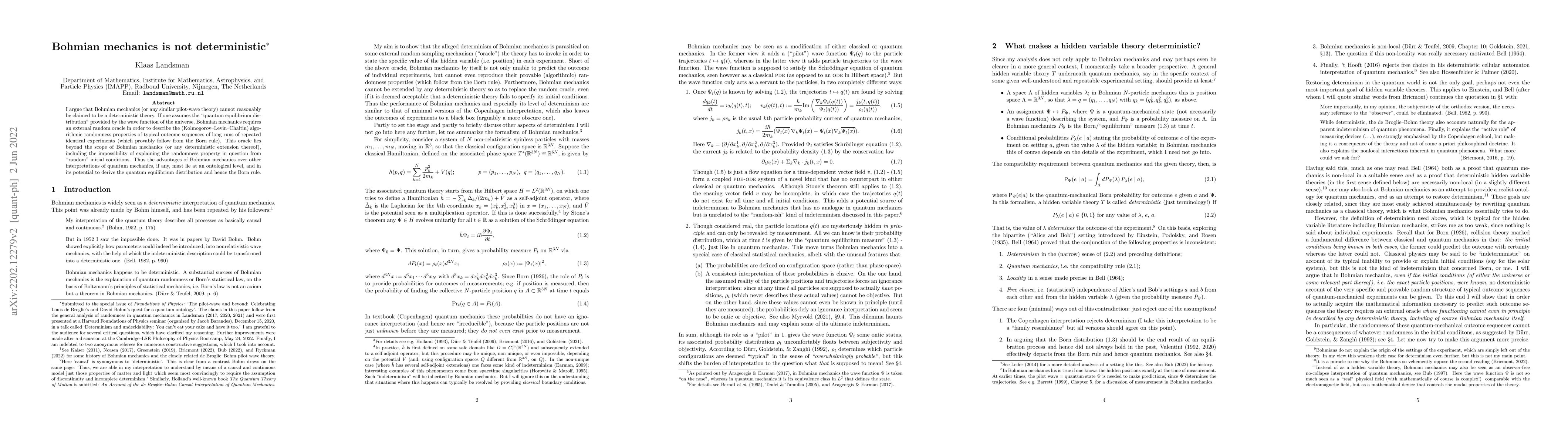Thumbnail for Bohmian mechanics is not deterministic