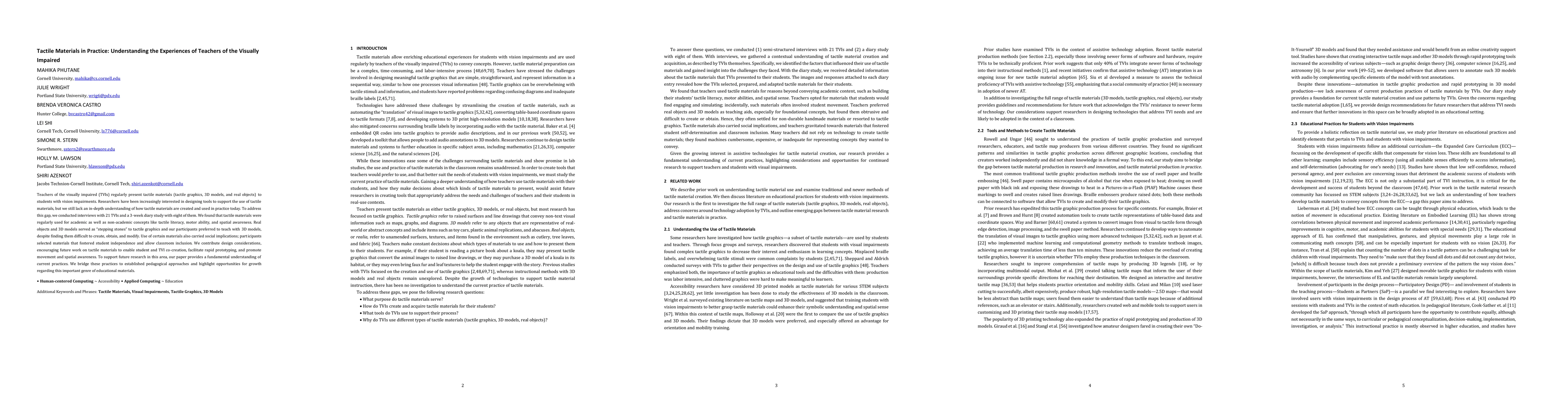 Thumbnail for Tactile Materials in Practice: Understanding the Experiences of Teachers
  of the Visually Impaired