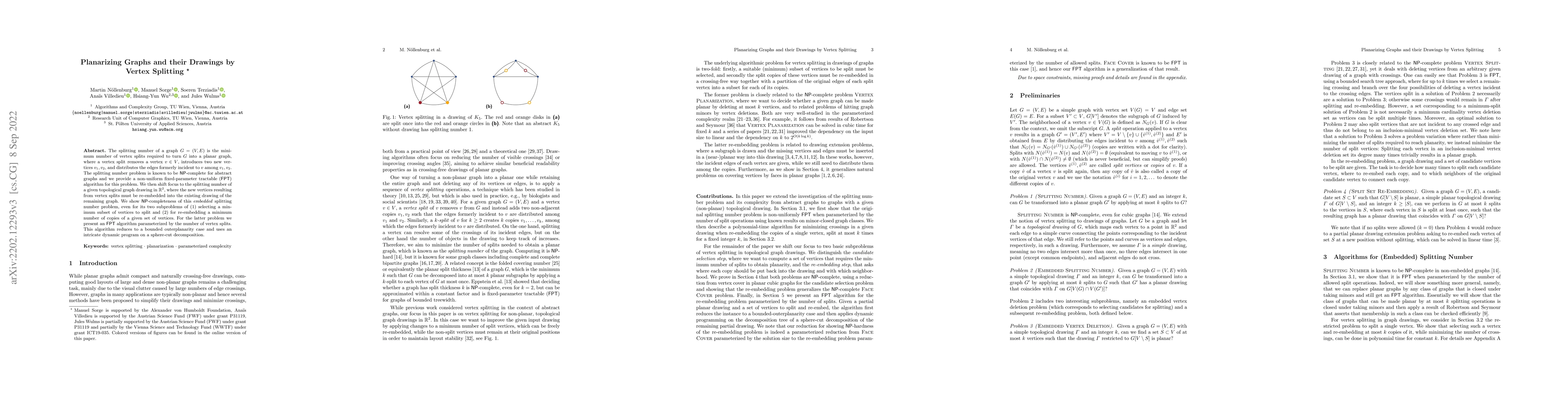 Thumbnail for Planarizing Graphs and their Drawings by Vertex Splitting