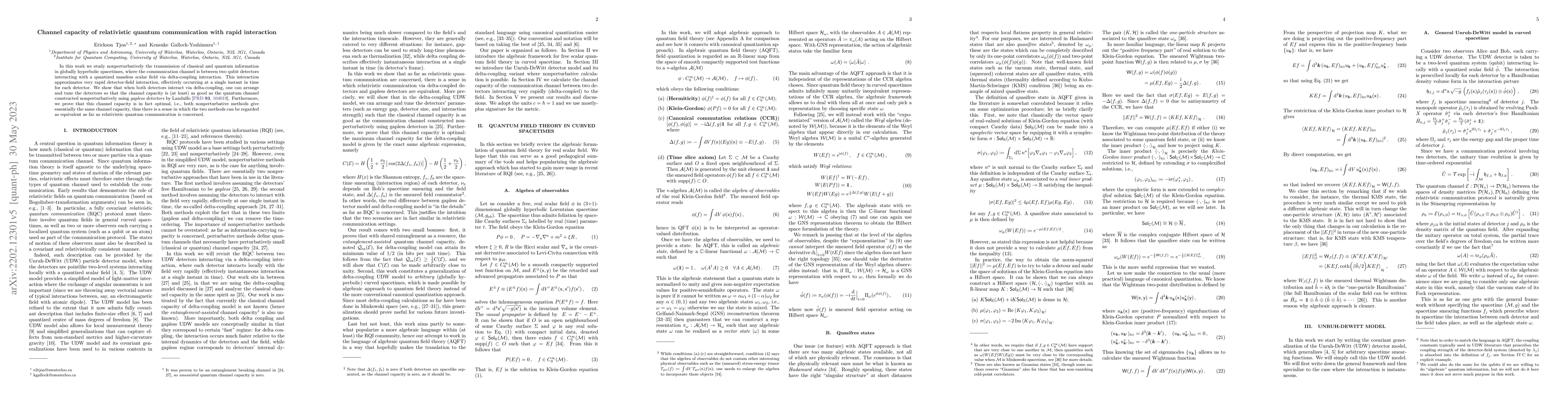 Thumbnail for Channel capacity of relativistic quantum communication with rapid
  interaction