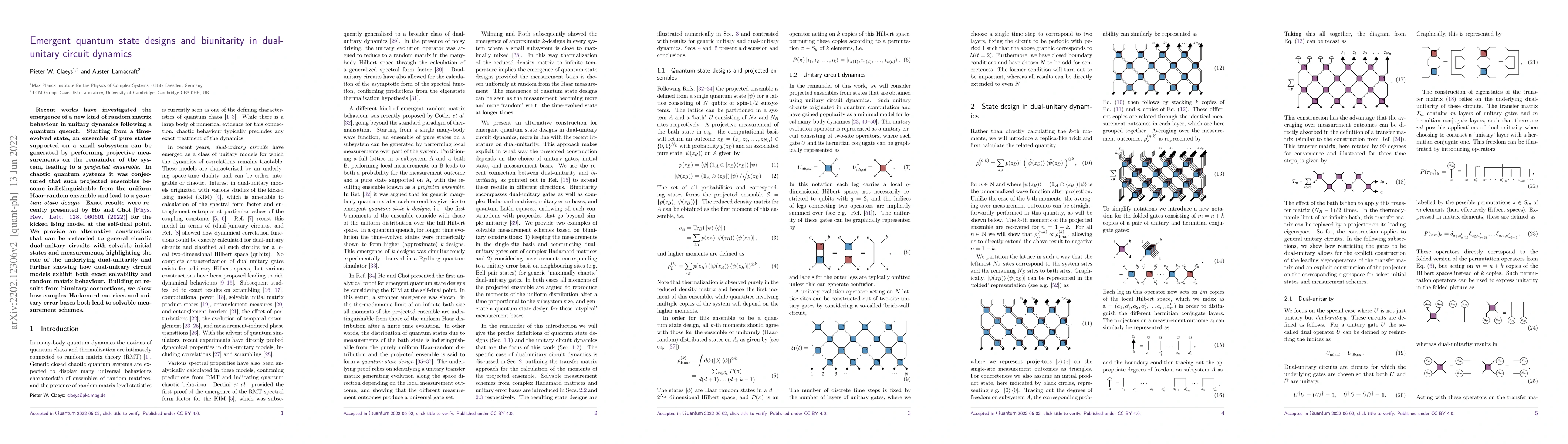 Thumbnail for Emergent quantum state designs and biunitarity in dual-unitary circuit
  dynamics