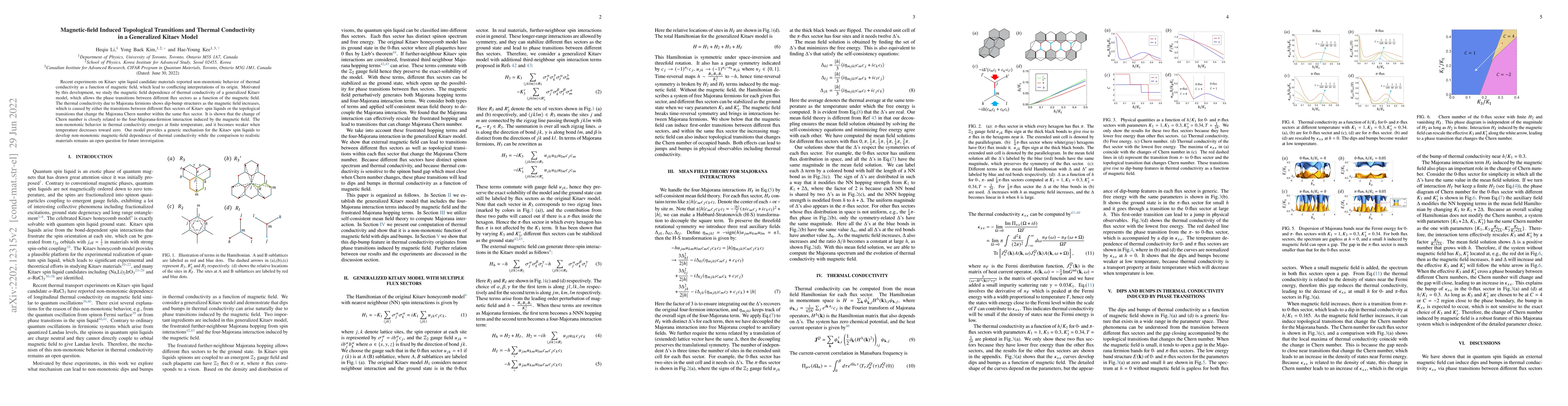 Thumbnail for Magnetic-field Induced Topological Transitions and Thermal Conductivity
  in a Generalized Kitaev Model