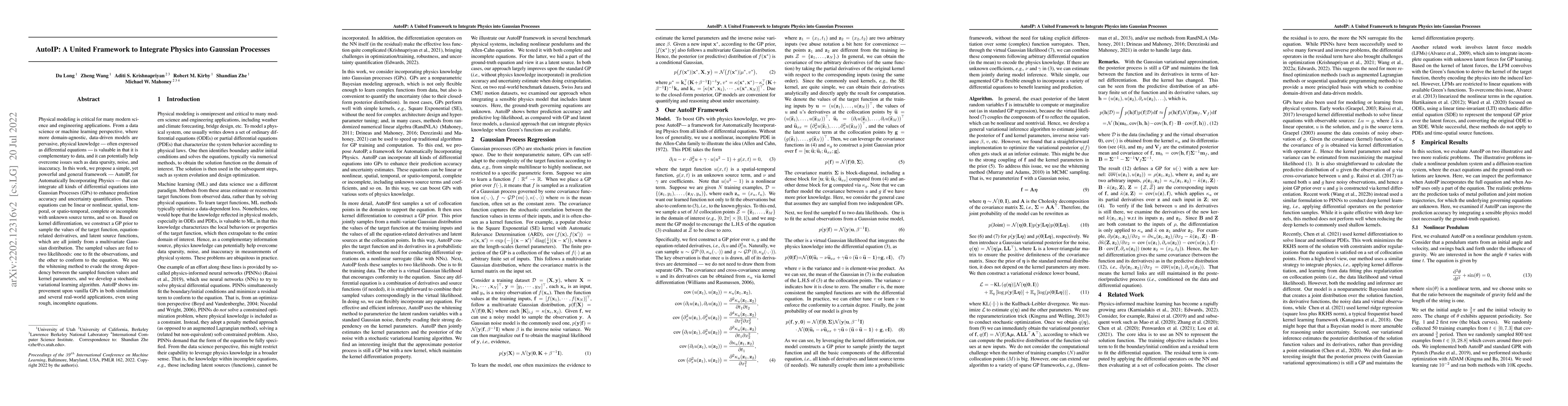 Thumbnail for AutoIP: A United Framework to Integrate Physics into Gaussian Processes