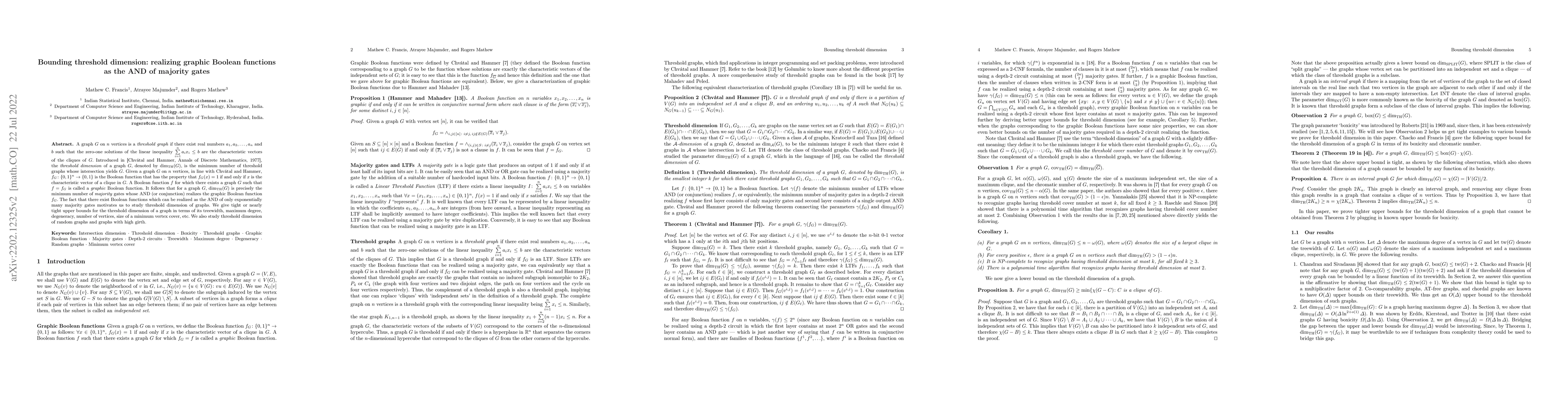 Thumbnail for Bounding threshold dimension: realizing graphic Boolean functions as the
  AND of majority gates