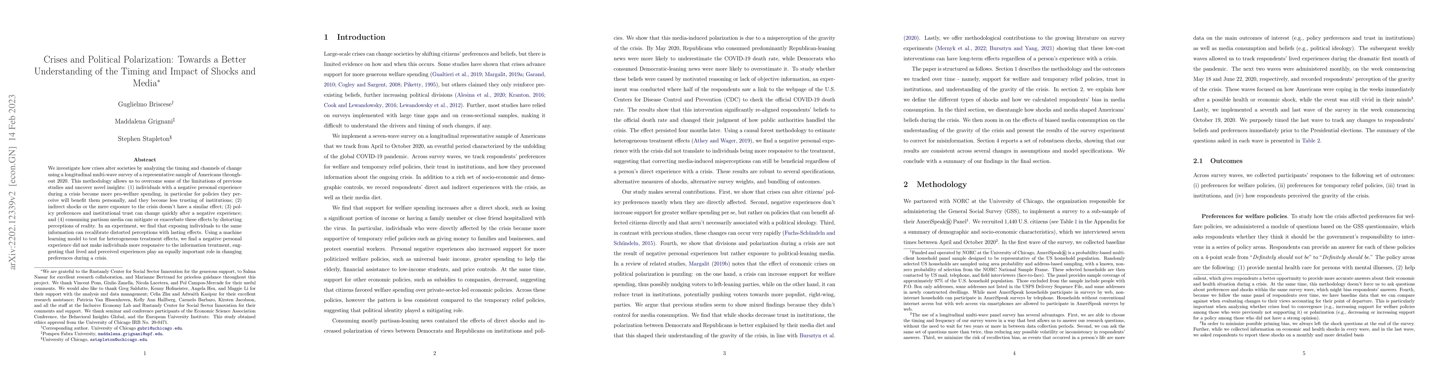 Thumbnail for Crises and Political Polarization: Towards a Better Understanding of the
  Timing and Impact of Shocks and Media