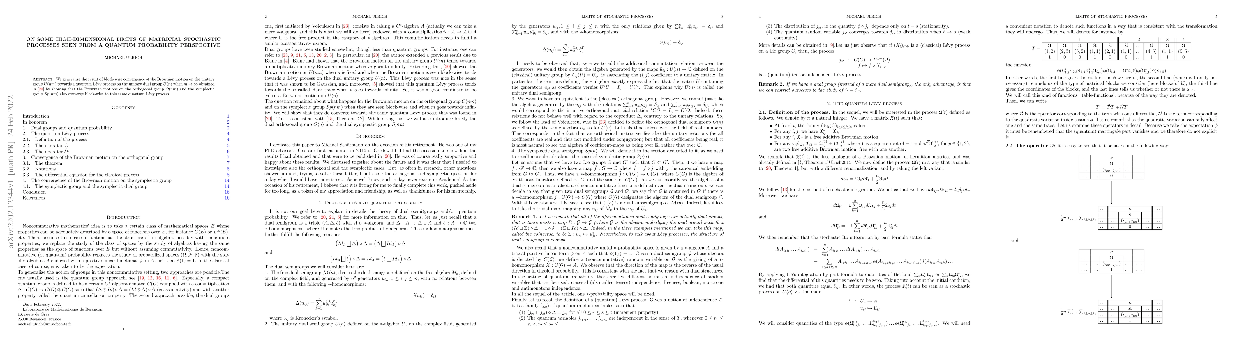 Thumbnail for On some high-dimensional limits of matricial stochastic processes seen
  from a quantum probability perspective