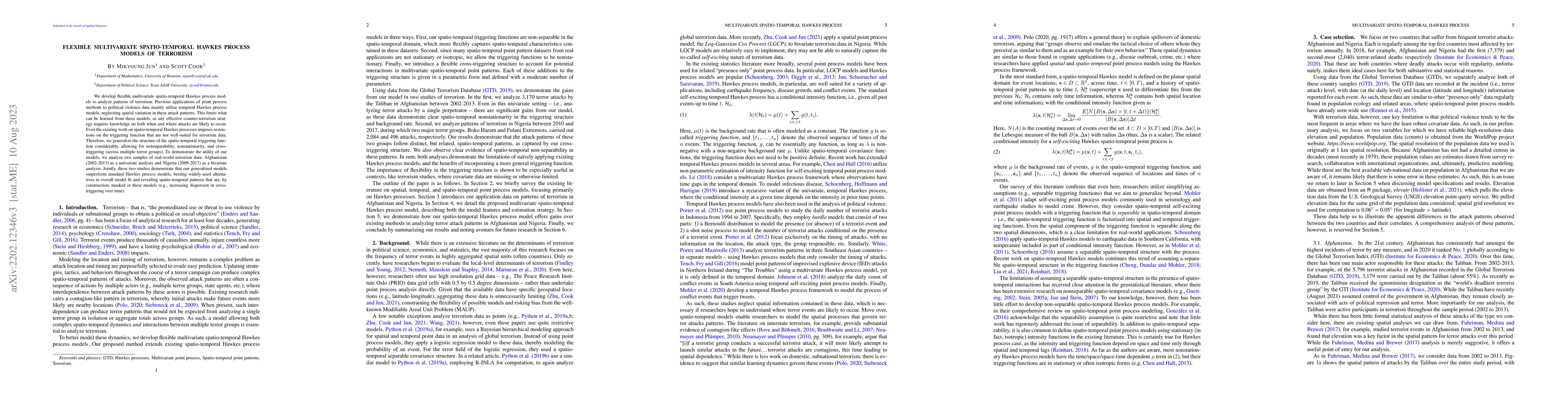 Thumbnail for Flexible multivariate spatio-temporal Hawkes process models of terrorism