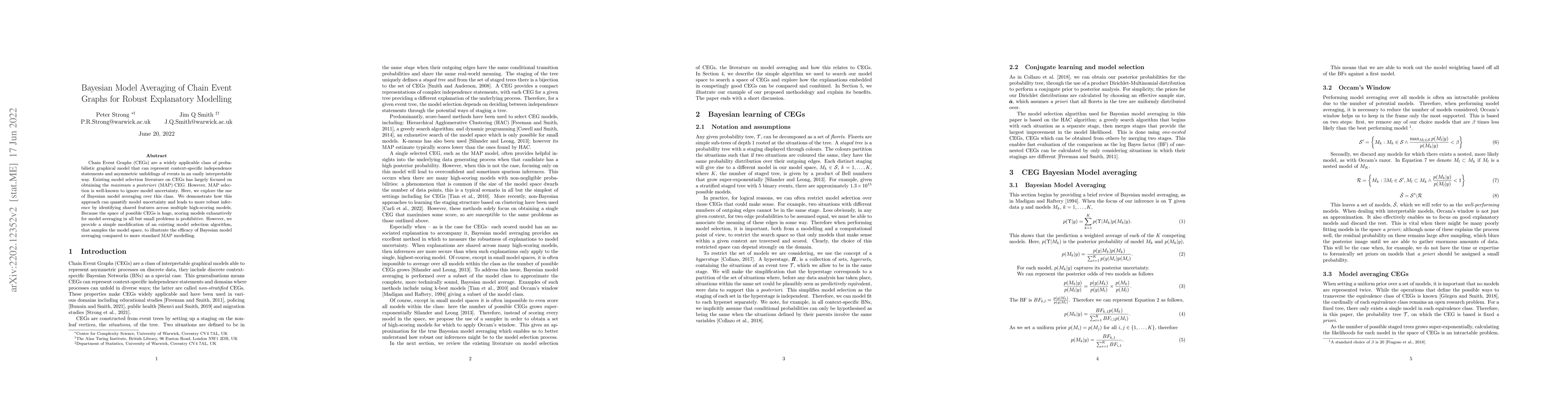 Thumbnail for Bayesian Model Averaging of Chain Event Graphs for Robust Explanatory
  Modelling