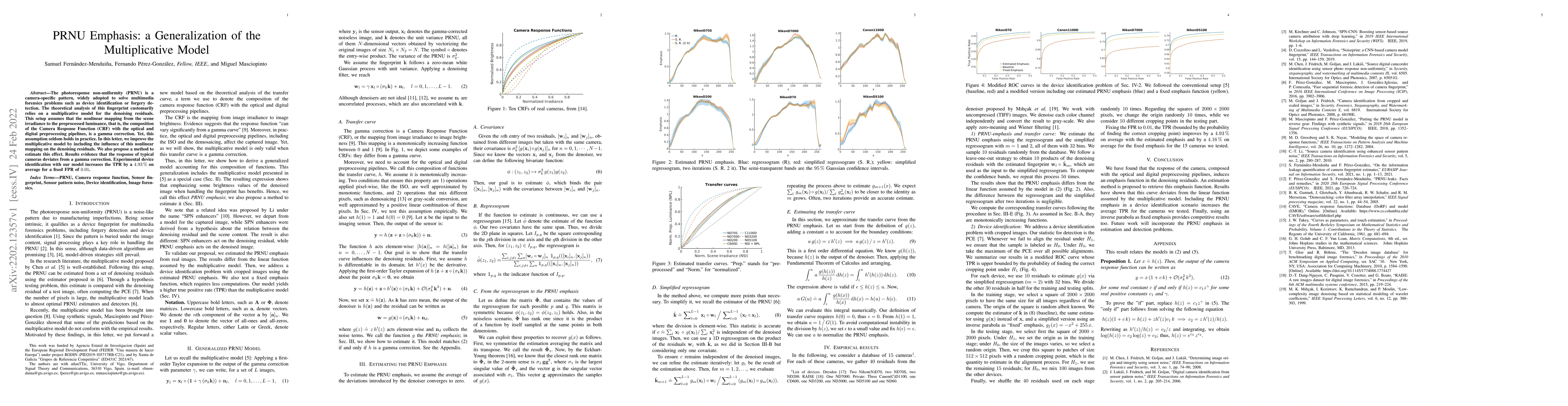 Thumbnail for PRNU Emphasis: a Generalization of the Multiplicative Model