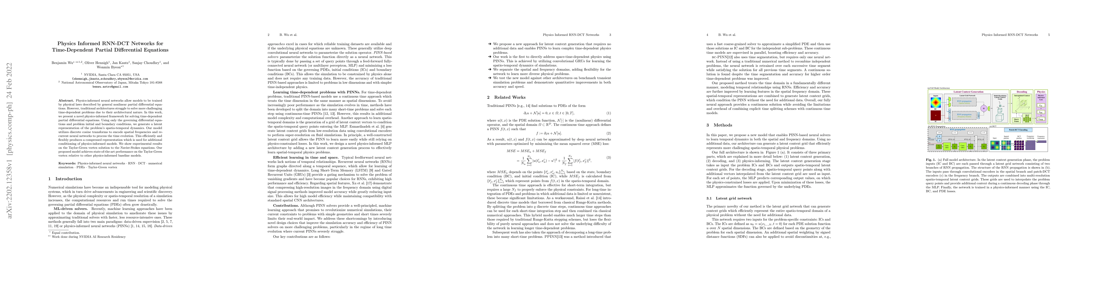 Thumbnail for Physics Informed RNN-DCT Networks for Time-Dependent Partial
  Differential Equations