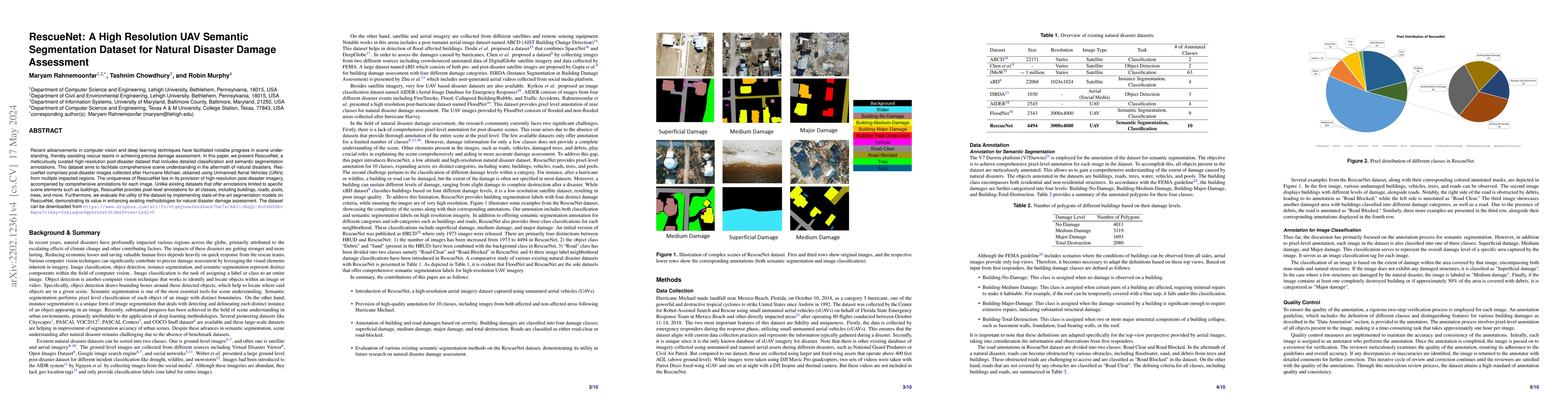 Thumbnail for RescueNet: A High Resolution UAV Semantic Segmentation Benchmark Dataset
  for Natural Disaster Damage Assessment