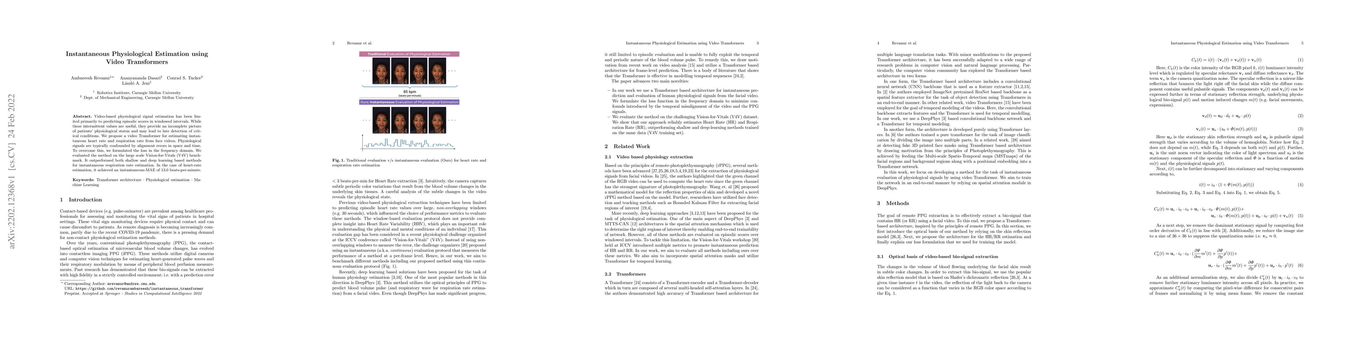 Thumbnail for Instantaneous Physiological Estimation using Video Transformers