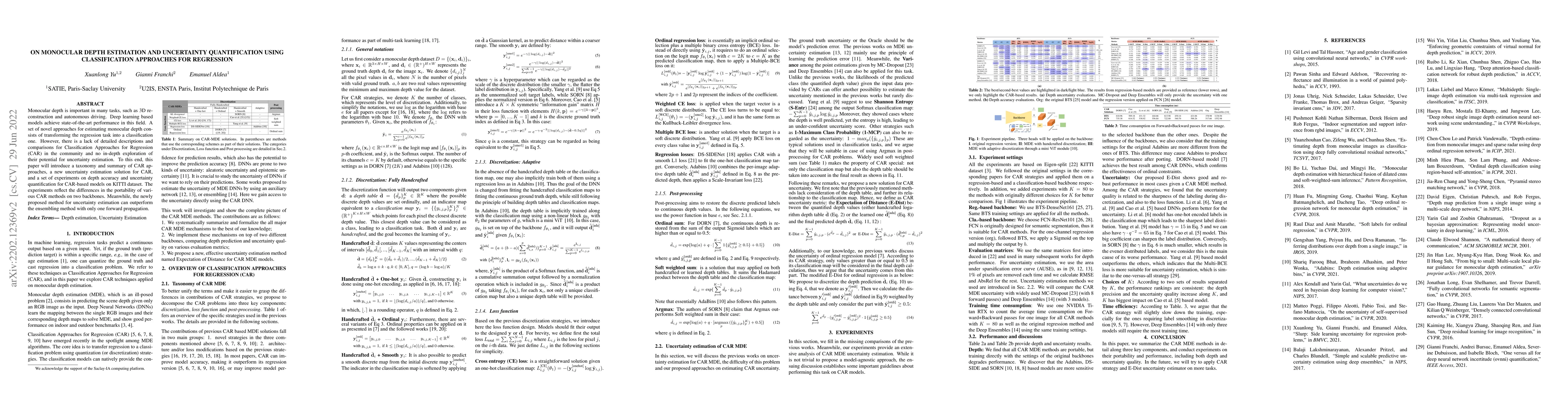 Thumbnail for On Monocular Depth Estimation and Uncertainty Quantification using
  Classification Approaches for Regression