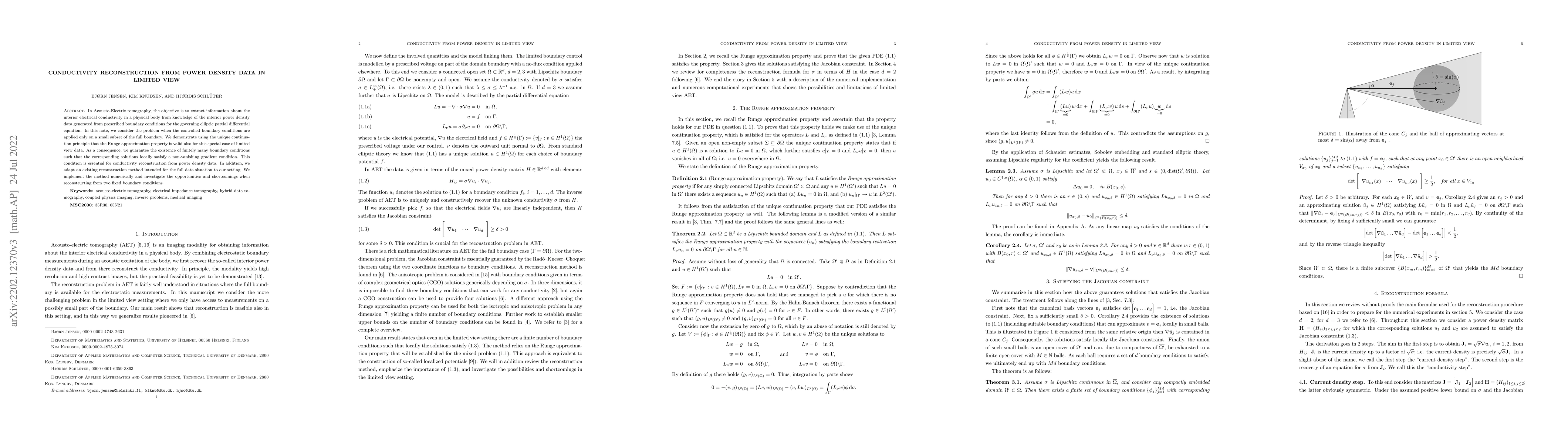 Thumbnail for Conductivity reconstruction from power density data in limited view