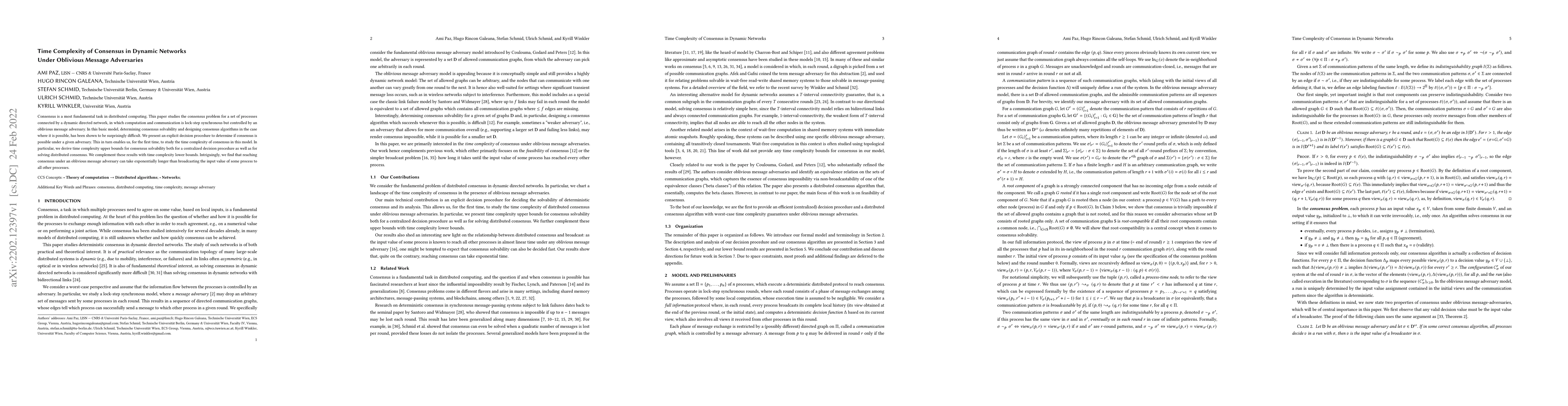 Thumbnail for Time Complexity of Consensus in Dynamic Networks Under Oblivious Message
  Adversaries