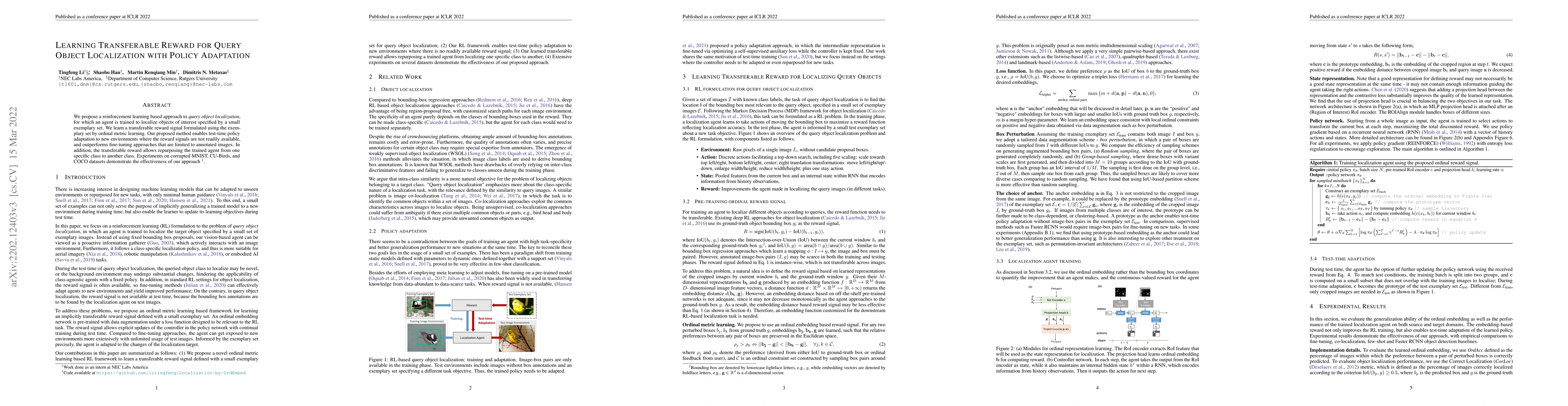 Thumbnail for Learning Transferable Reward for Query Object Localization with Policy
  Adaptation