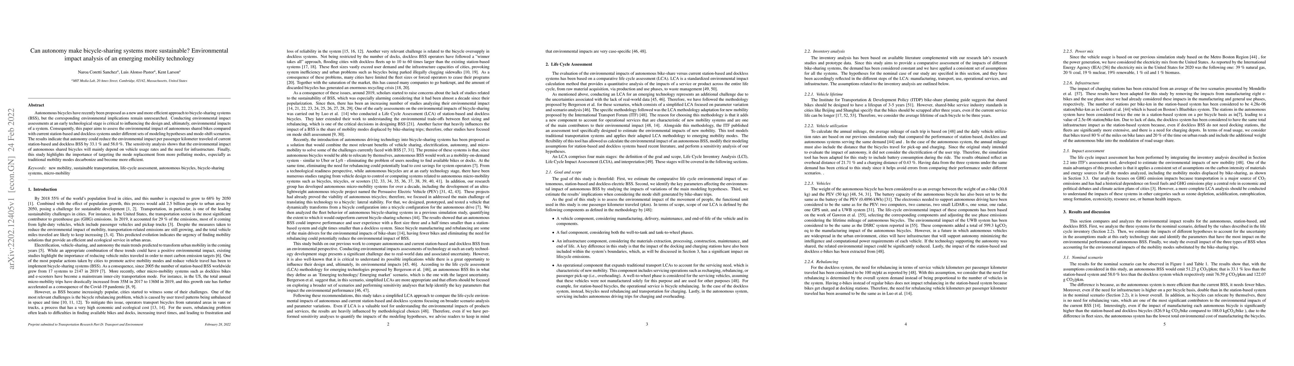 Thumbnail for Can autonomy make bicycle-sharing systems more sustainable?
  Environmental impact analysis of an emerging mobility technology