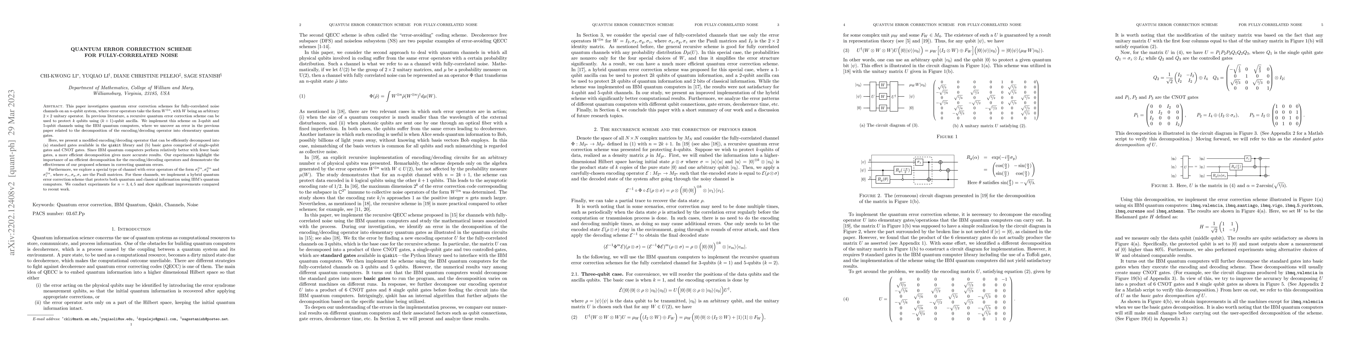 Thumbnail for Quantum Error Correction Scheme for Fully Correlated Noise