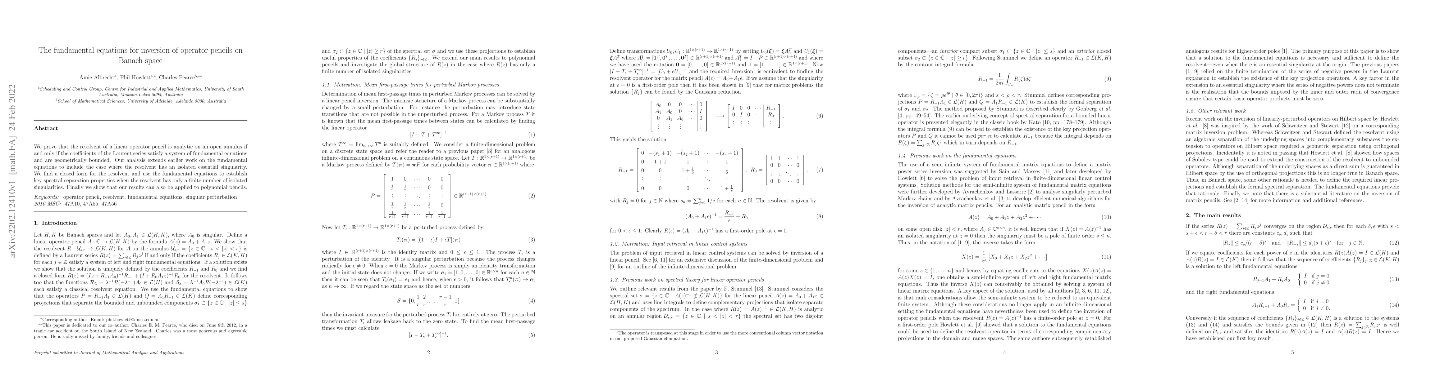 Thumbnail for The fundamental equations for inversion of operator pencils on Banach
  space